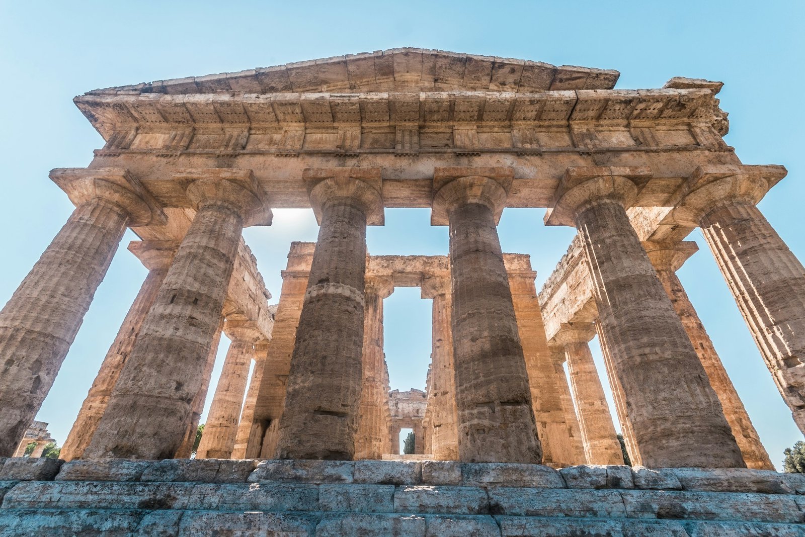 View of the Temple of Hera II in Paestum, Italy.