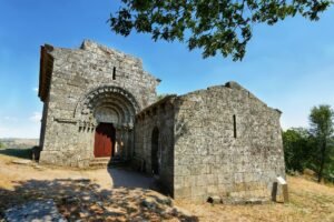 Views of San Salvador church in medieval walled village near Carrazeda de Ansiaes, Portugal